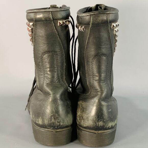 RO SEARCH Vintage Size 11 Black Silver Studded Leather Lace-Up Military Boots main image 5